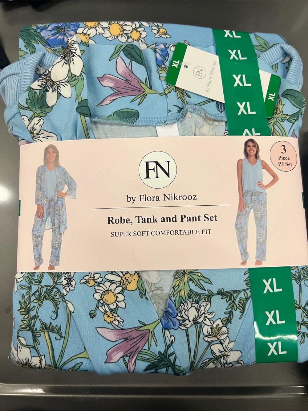 FN by Flora Nikrooz Women's Floral Tank & Pant Set - Light Blue